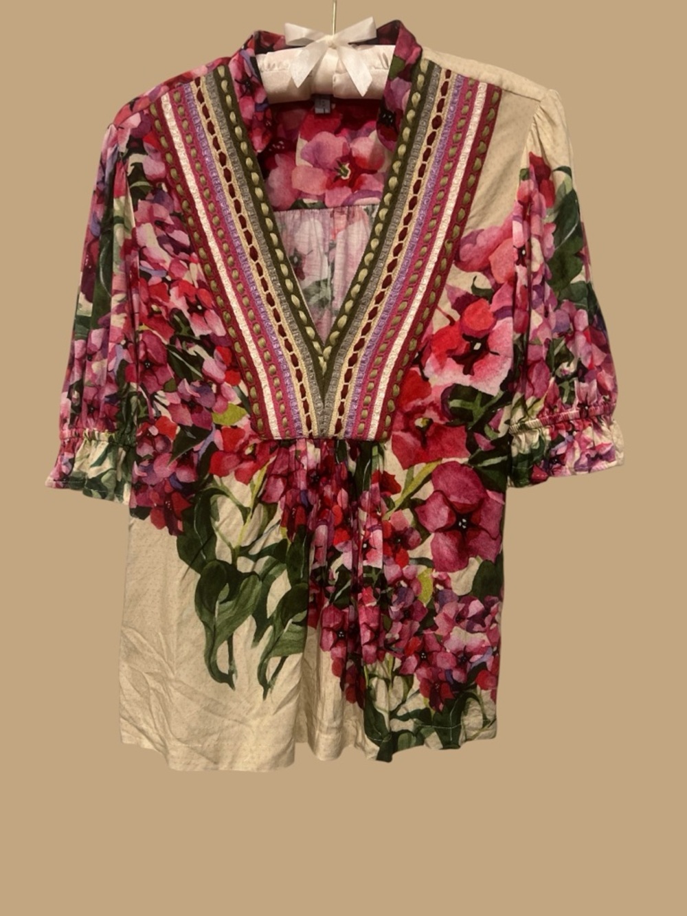 Blank London Anthropologie Style Boho Floral Blouse Size S Embroidered